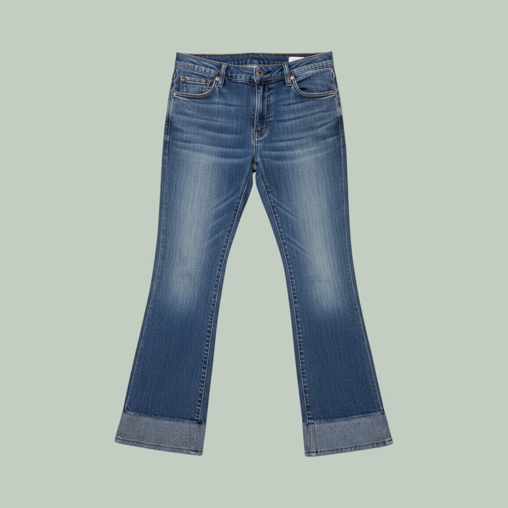 Christopher & Banks Jeans 10 Blue Straight Leg Striped Cuff Coastal Capsuleal